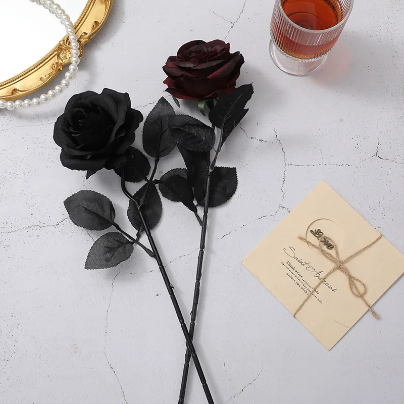 5/10/20pcs 5types Black Silk Artificial Rose Flower Halloween Gothic Flowers Wedding Home Party Fake Flower Decor