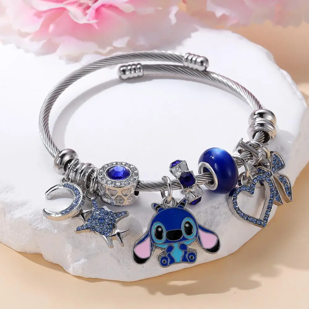 Anime Disney Stitch Bracelet Female New Cartoon Sweet Diamond Bracelet Fashion Wholesale Jewelry Accessories Festival Girls Gift