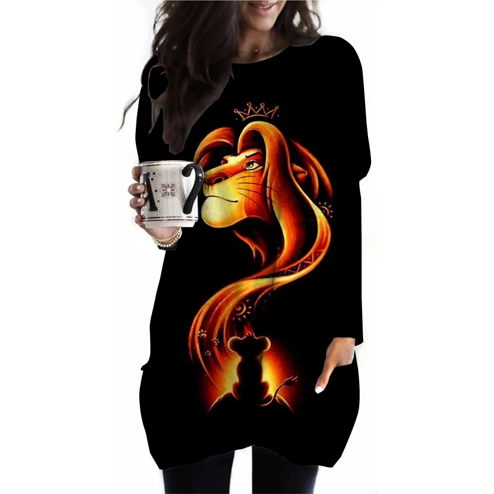 Disney Lion King Simba print Long Sleeve T-shirt Women Fashion Crewneck Long Tunic Tops Women Fall Clothing Femme Tops Y2k Style