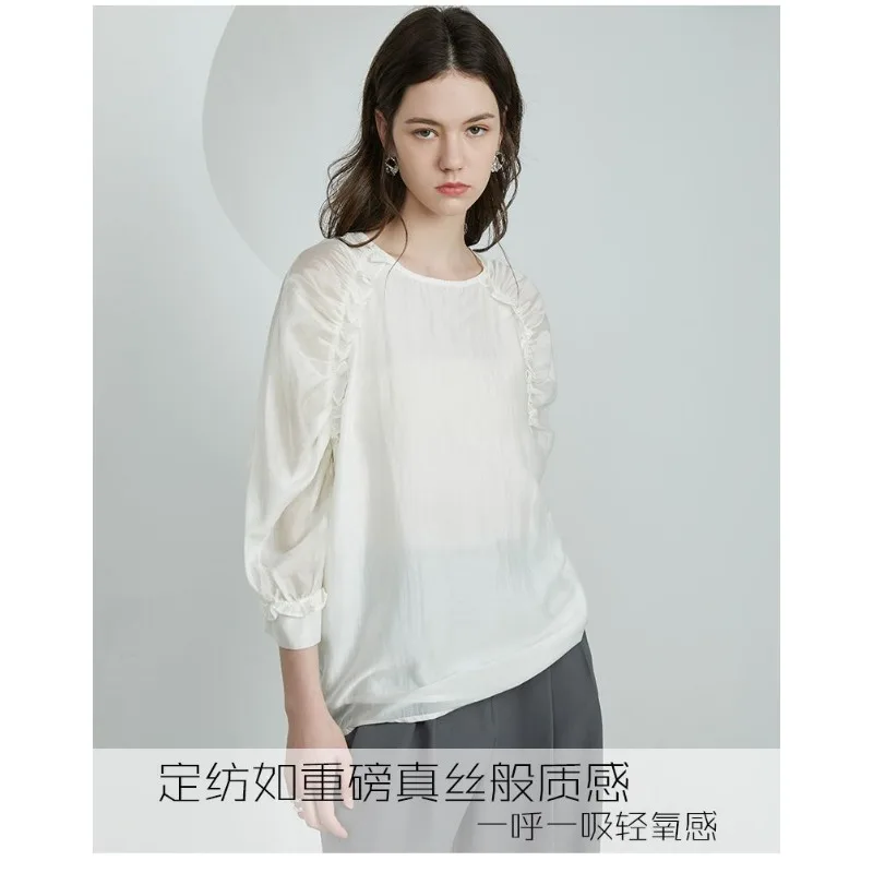 

2025 New Autumn Chiffon Shirt French Design Puff Sleeve Loose Fashion Top Sun Protection Pullover