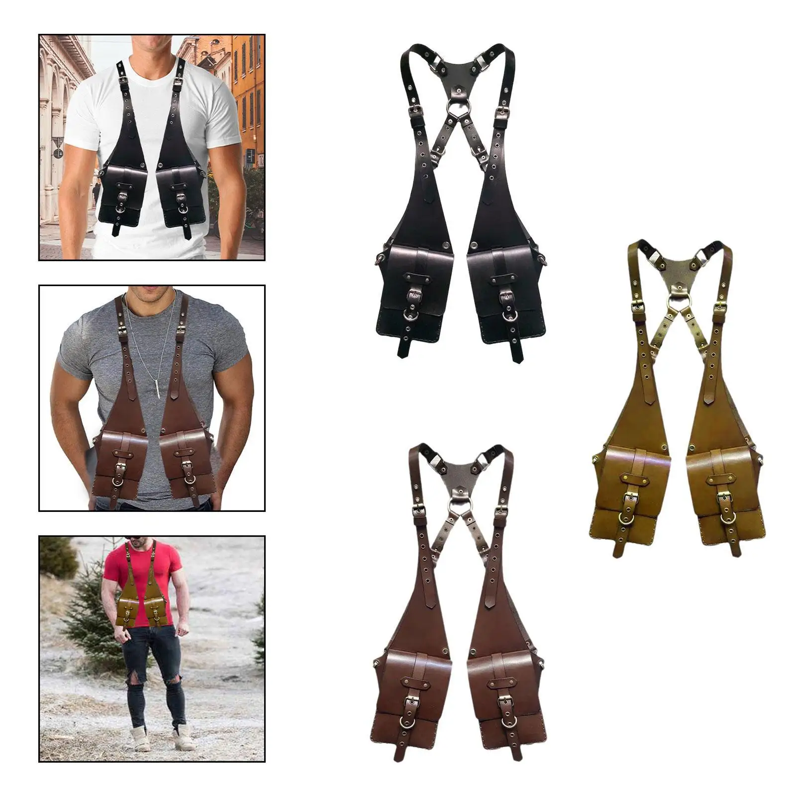 Vest Underarm Shoulder Bag PU Leather Backpack for Running Hiking Medieval Party