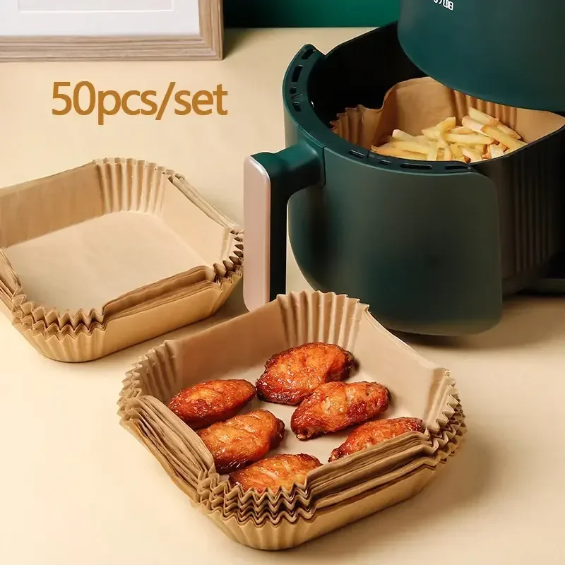 50pcs/125pcs Air Fryer Special Paper Food Silicon Oil Paper Round Bracket High Temperature Absorbent Paper Baking Accessories