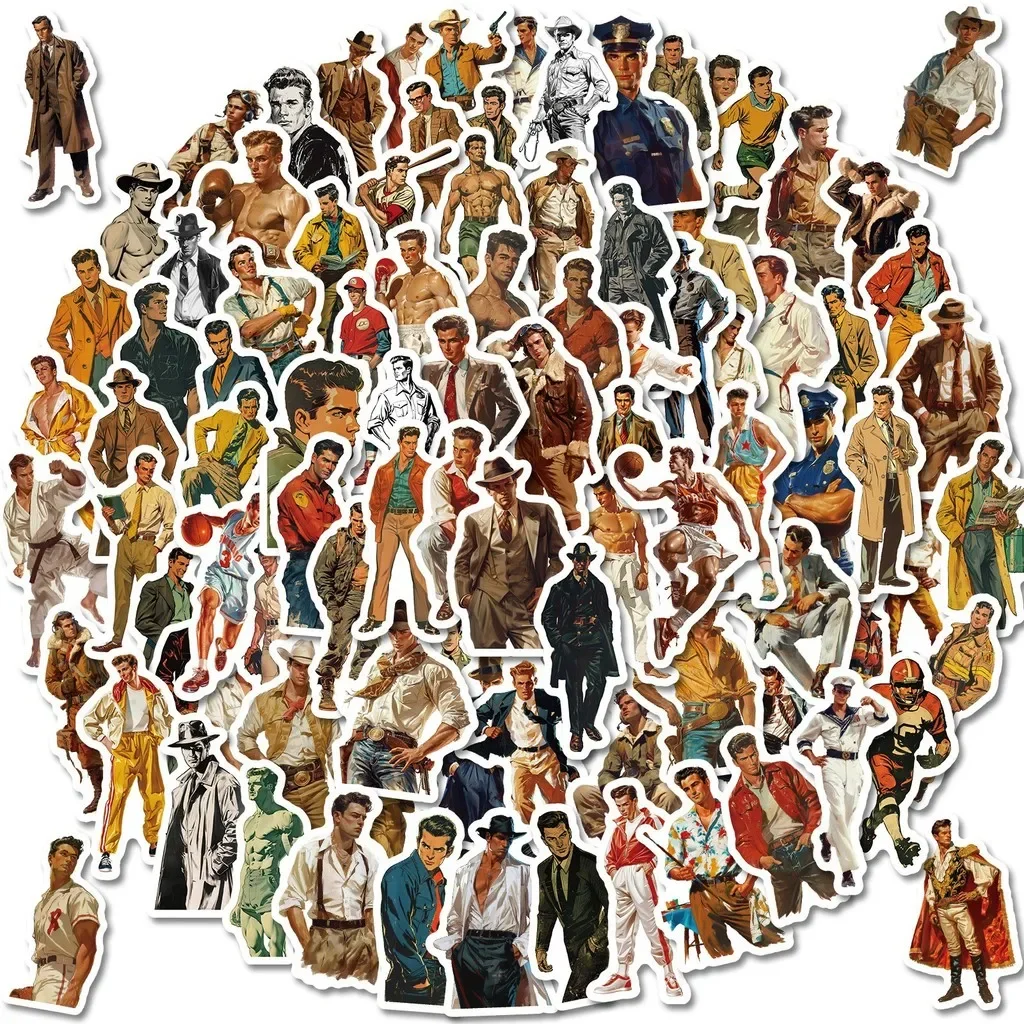 50/100Pcs Vintage Handsome Man Doodle Stickers, CEO & Boxer Character Decals for Luggage, Notebook DIY Anime Worlds Store