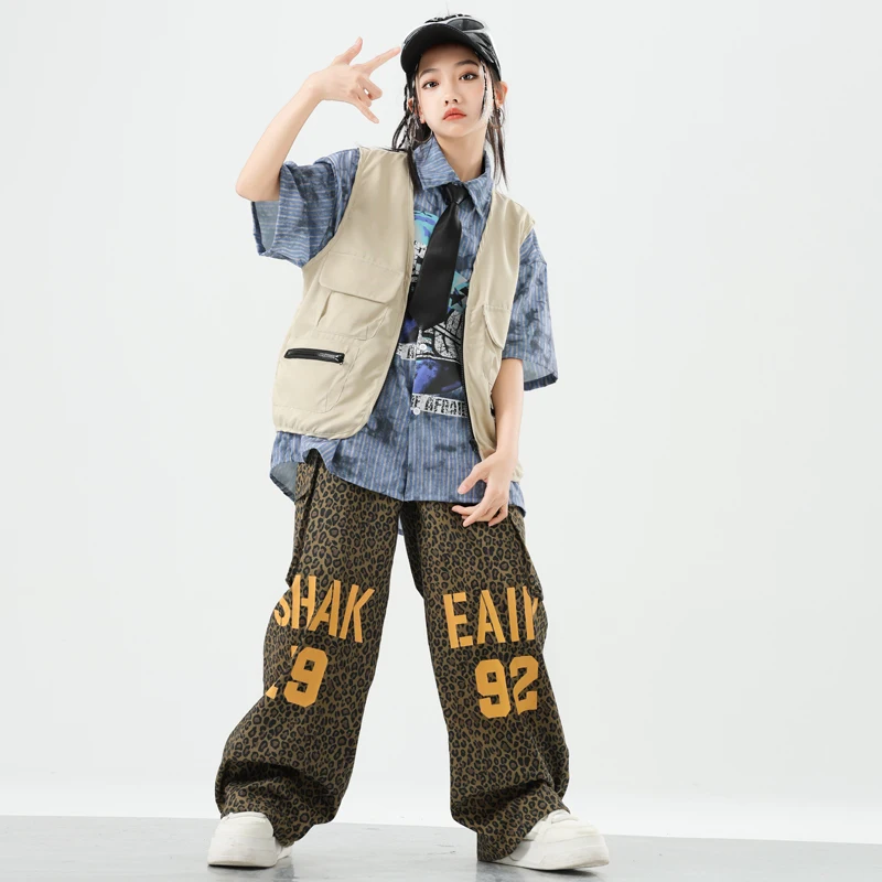 男の子ヒップホップ服ベストカーゴパンツ女の子 K-pop ストリートダンス衣装チョッキ子供服セット子供ショークールな衣装