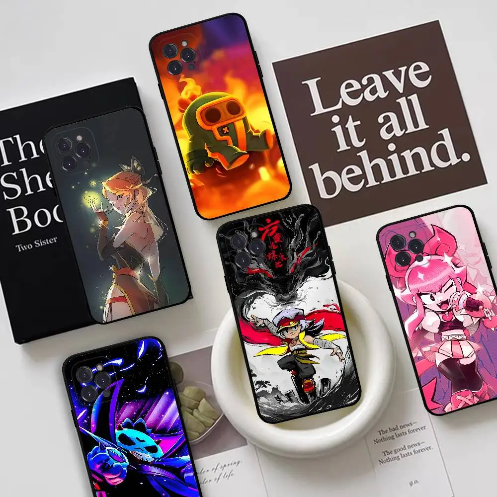 Чехол для телефона Games B-Brawl Stars, черный силиконовый матовый чехол для телефона для Iphone 17, Air 16, 15, 14, 13, 12, 11 Pro Max, мягкий чехол из ТПУ