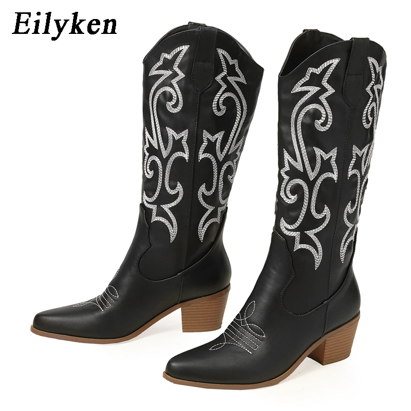 Eilyken Retro Autumn Winter White Knee High Boots Big Size 42 Women Comfy Walking Female Western Cowboy Boot For Dropshipping