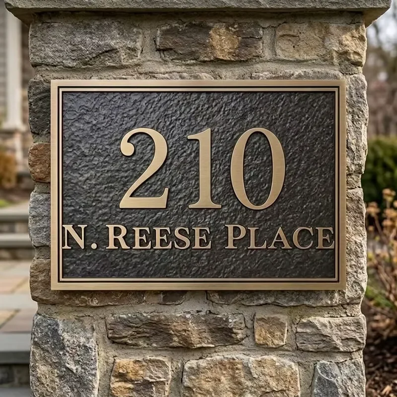 Custom Cast Bronze House Number Sign Personalized Address Plaque Raised Gold Letter Outdoor Gate Wall Mount