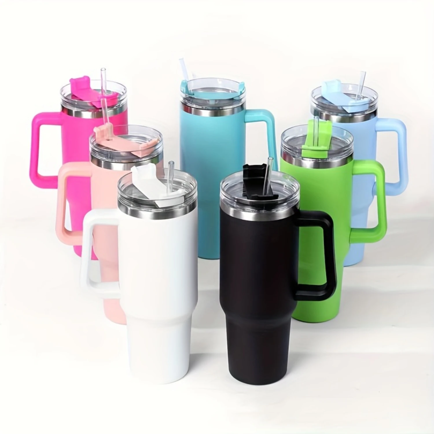 

1pc 40oz Insulated Stainless Steel Tumbler with Handle & Lid - Portable, Ideal for Car & Office - Keep Your Drinks Cold or Hot,