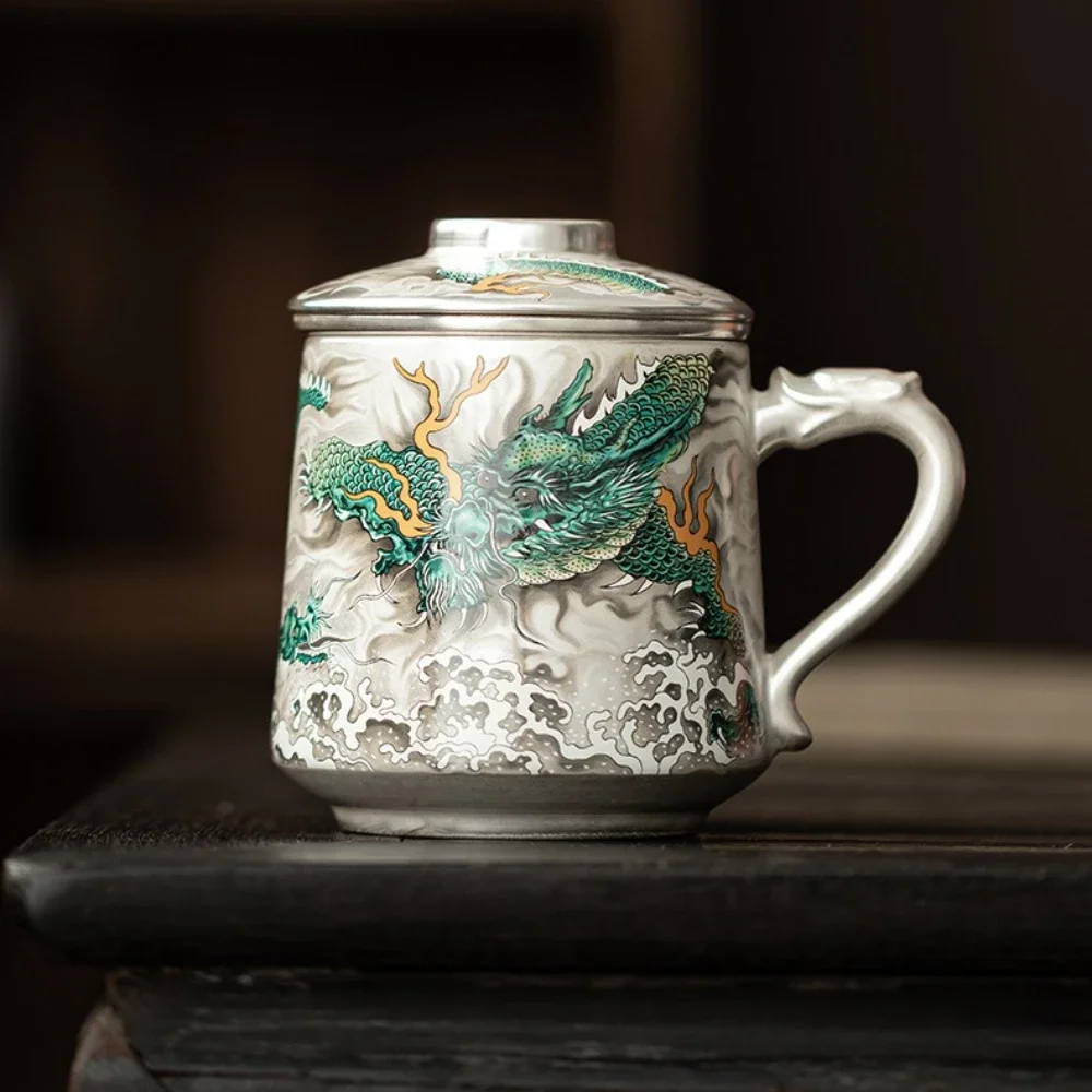 375ML Liu Yin Longteng Sihai Office Cup Household Ceramic TeaCup Personal Tea Separation Cup Business Souvenir Mug with Handle