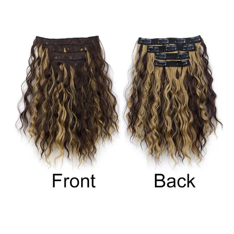 12 Inch Synthetic 4PCS Clip in Hair Extensions for Women  Short Curly Wavy Invisible Lace Weft Natural Soft Hairpieces