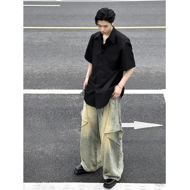 

Мужская футболка из ледяного шелка с коротким рукавом, модная, трендовая, весна-лето, свободный крой, однотонная