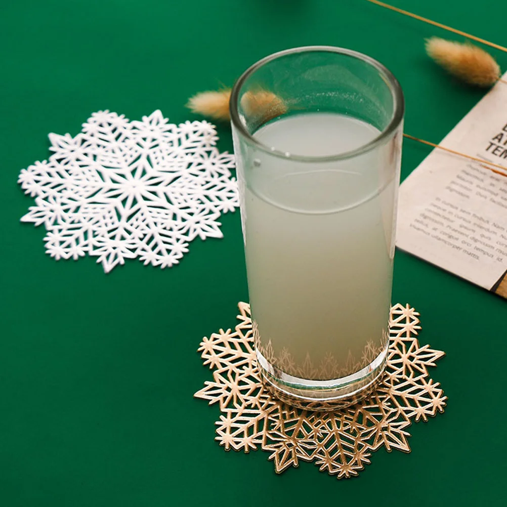 

6Pcs Christmas Snowflake Place Mats Table Mat Anti Slip Heat Resistant Snowflake Coasters Dining Table Decoration
