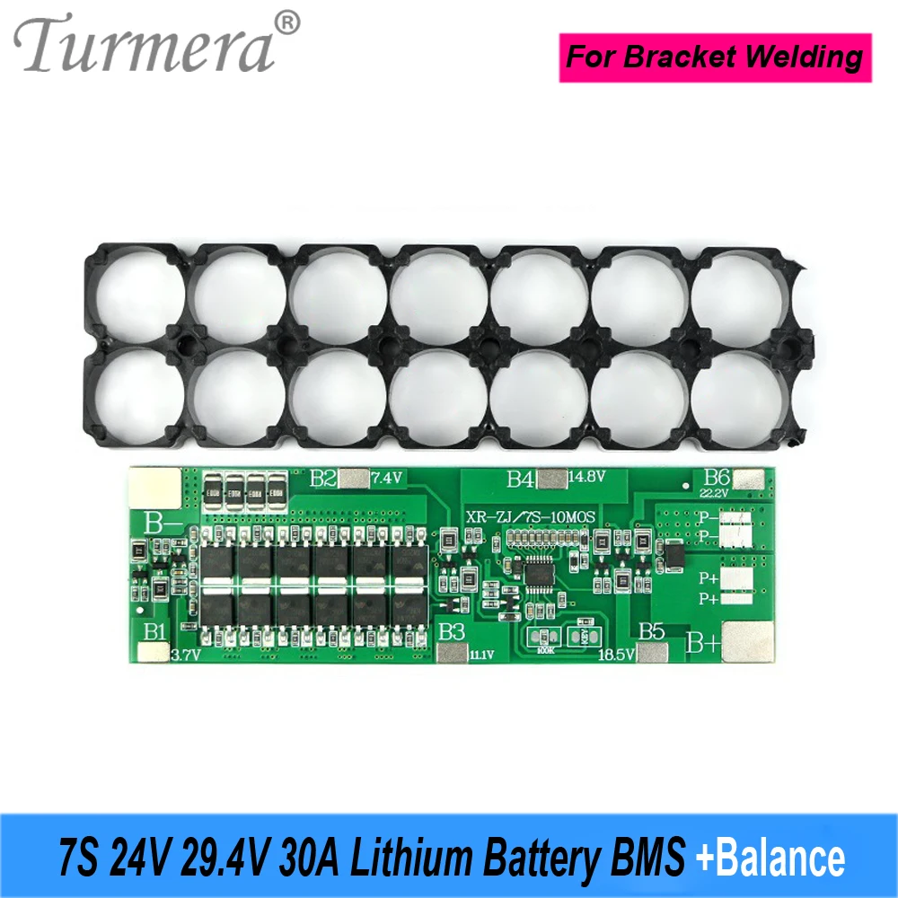 

Turmera 7S 30A Balance BMS 24V 29.4V Lithium Battery Protection Board Can Welding 18650 Battery Holder for E-bike E-scooter Use