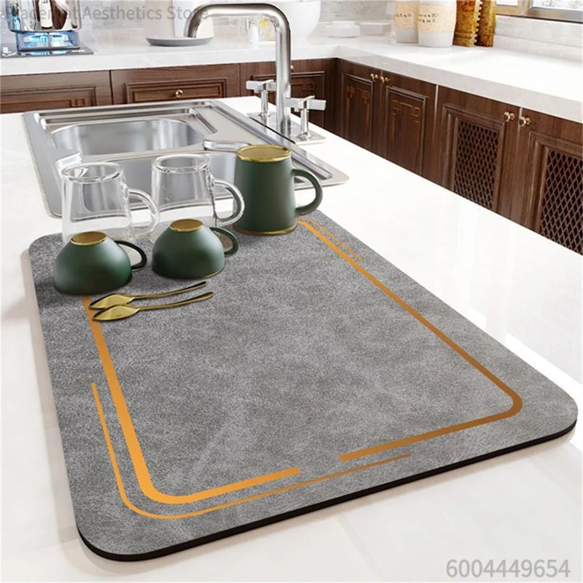 Modern Golden Line Border Print Super Absorbent Drying Mat Waterproof Kitchen Counter Coffee Maker Drain Pad Decor Placemat