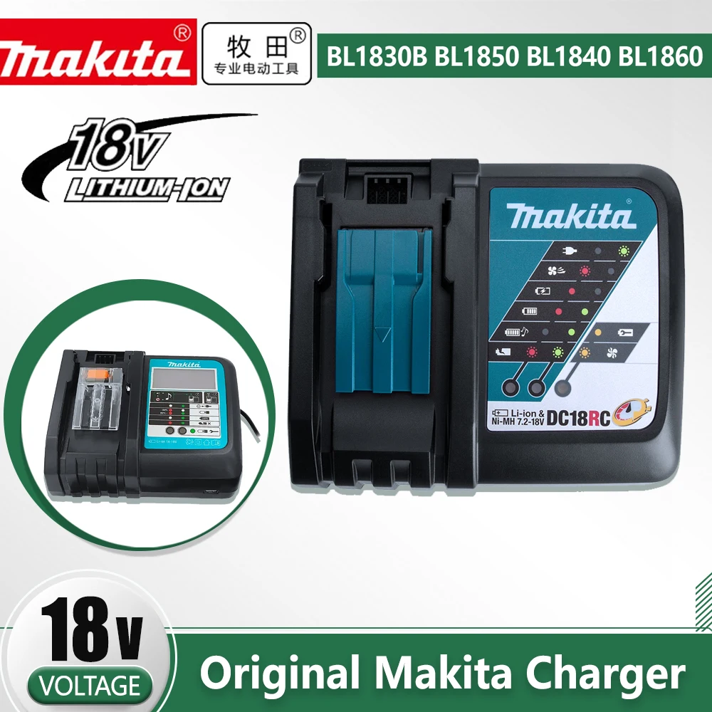 Makita Original DC18RC Li-ion Carregador de Bateria Com Display LED 14.4V 18V Bl1830 Bl1430 Dc18Ra Energia Elétrica DC18Rct 3A Carregamento