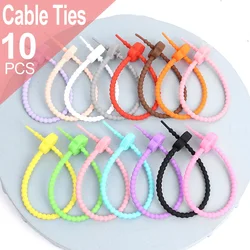 10-1PCS Silicone Self-Locking Wire Cable Ties Multifunctional Reusable Organizer Fasten Cable Bundle Tool Home Office Wire Strap