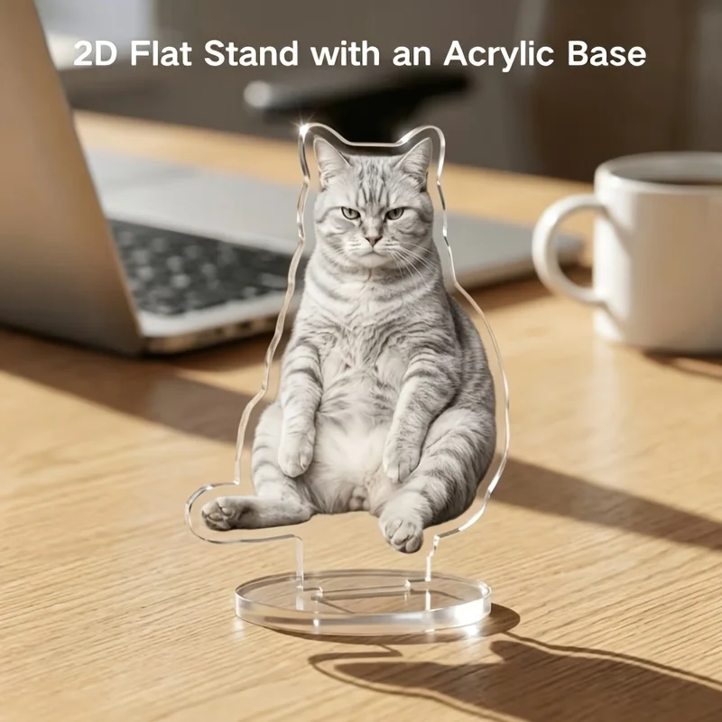 2D Flat, Custom Pet Photo Acrylic Standee - Personalized Full-Body Silhouette & Portrait Suitable for Cats and Dogs,  Desktop De