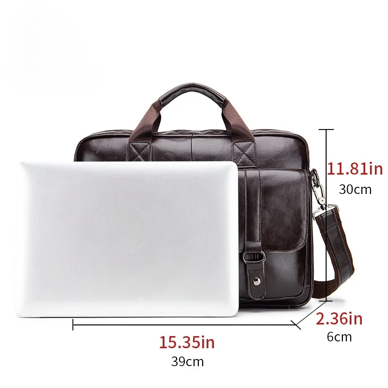 Aktentasche aus echtem Leder für Herren mit doppelten Vordertaschen, große Kapazität, Computertasche, diagonale Kreuzhandtasche, Laptop-Aktentasche