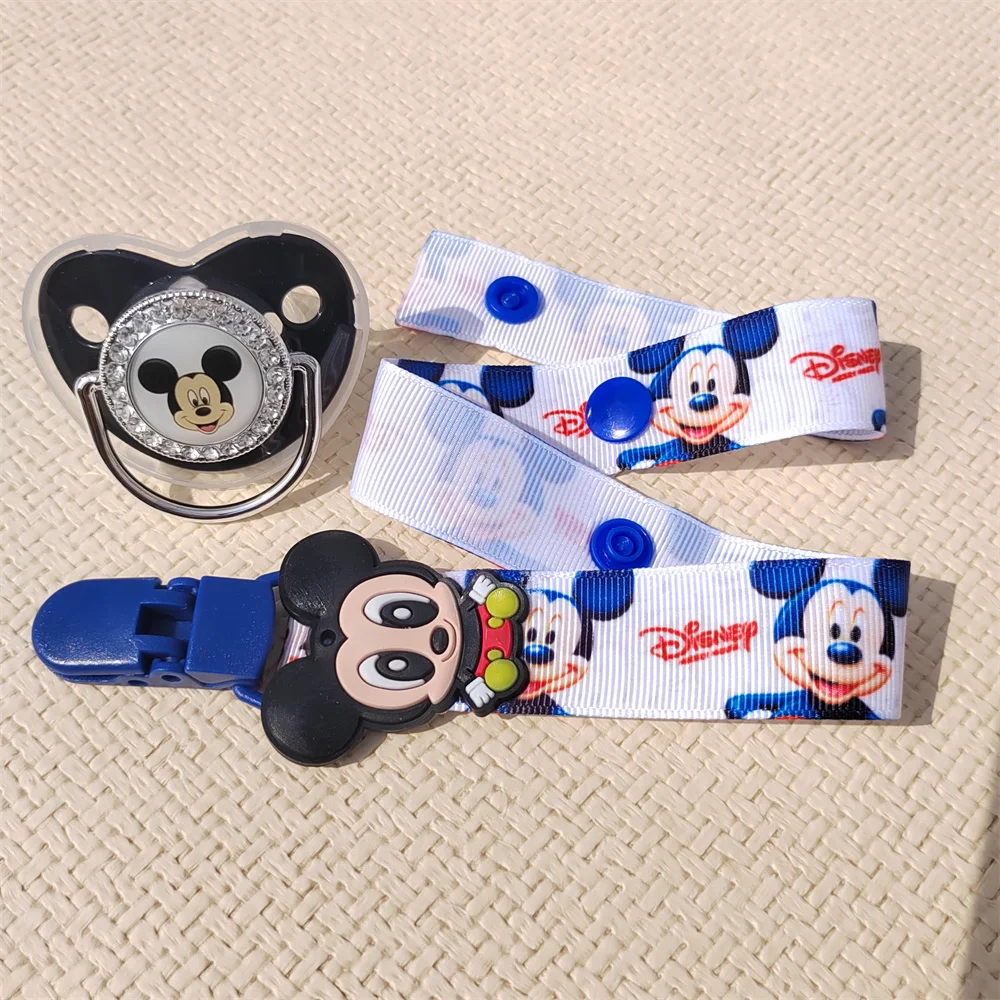 Disney Mickey Mouse Mickey Head baby pacifier and cartoon full print ribbon clip BPA-free Boys and girls unique baby bath gift