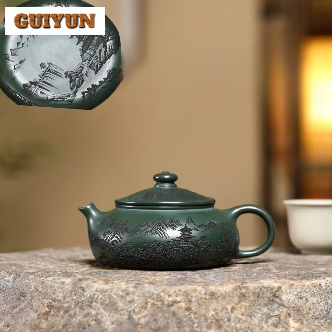 

230ml Retro Yixing Purple Clay Teapots Handmade Han Jiang Pot Raw Ore Blackish Green Mud Kettle Zisha Teaset Gift Craft Supplies