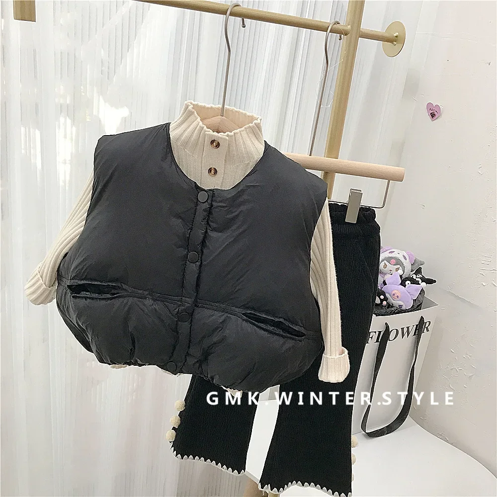 Vest Autumn Winter New Children Down Cotton Baby Easy Boys 2024 Simple Fashion Round Collar Childrens Clothing Warm