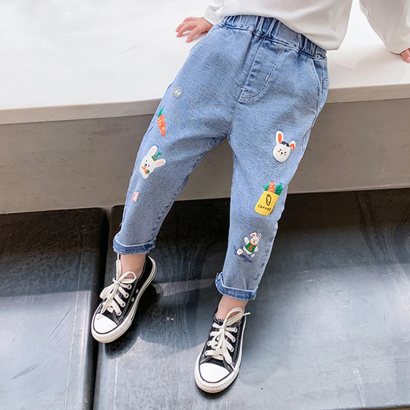 Jeans da ragazza уens vestiti pantaloni di Jeans primaverili pantaloni dritti Casual 1-5 anni Jeans Slim elasticizzati in vita per bambini