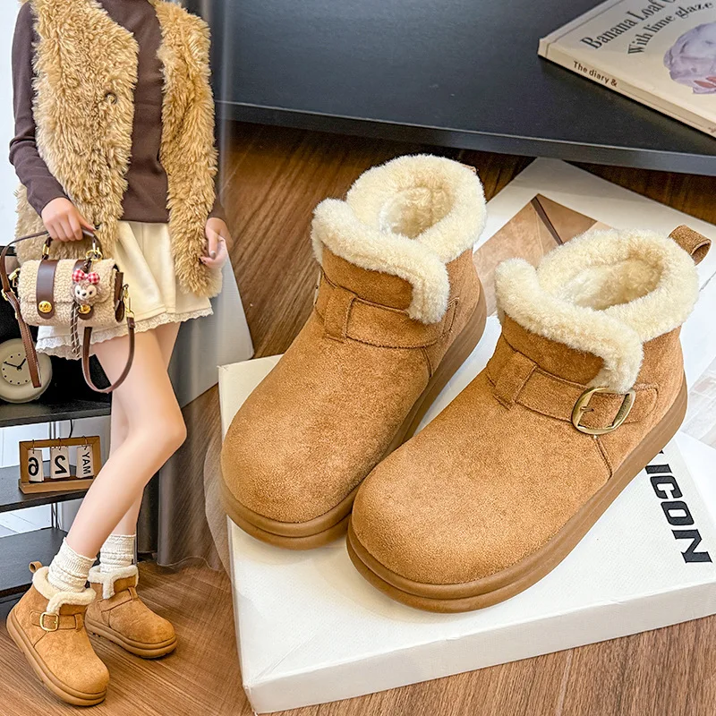 

Повседневные женские меховые зимние ботинки на толстой подошве, осенне-зимняя теплая обувь из утолщенного флиса, хлопковые сапоги, хлопковая обувь