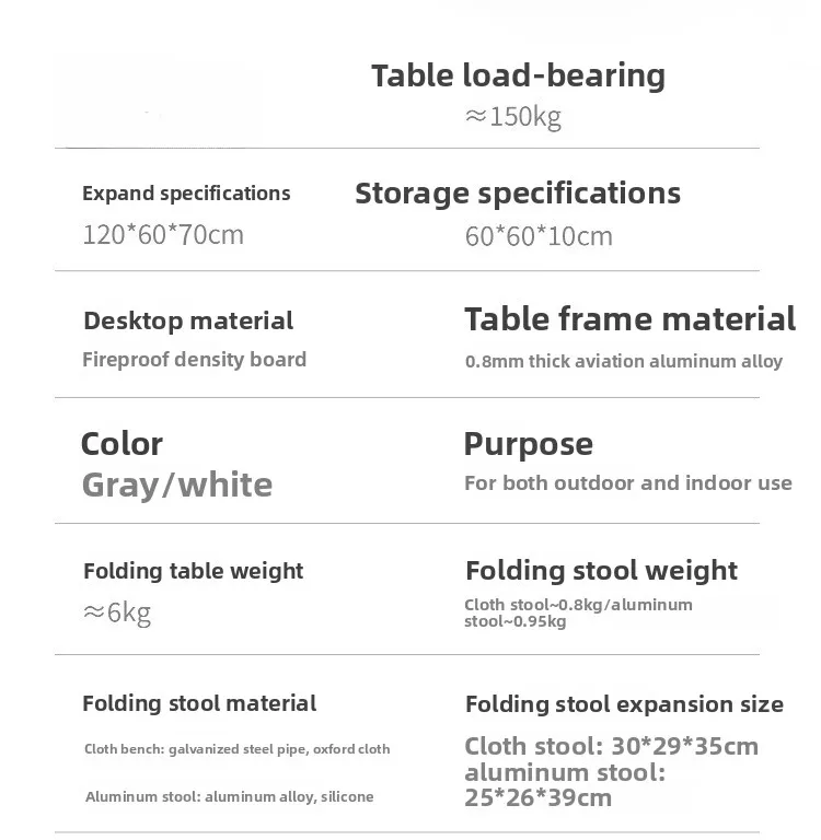 Outdoor folding table camping table and chair aluminum