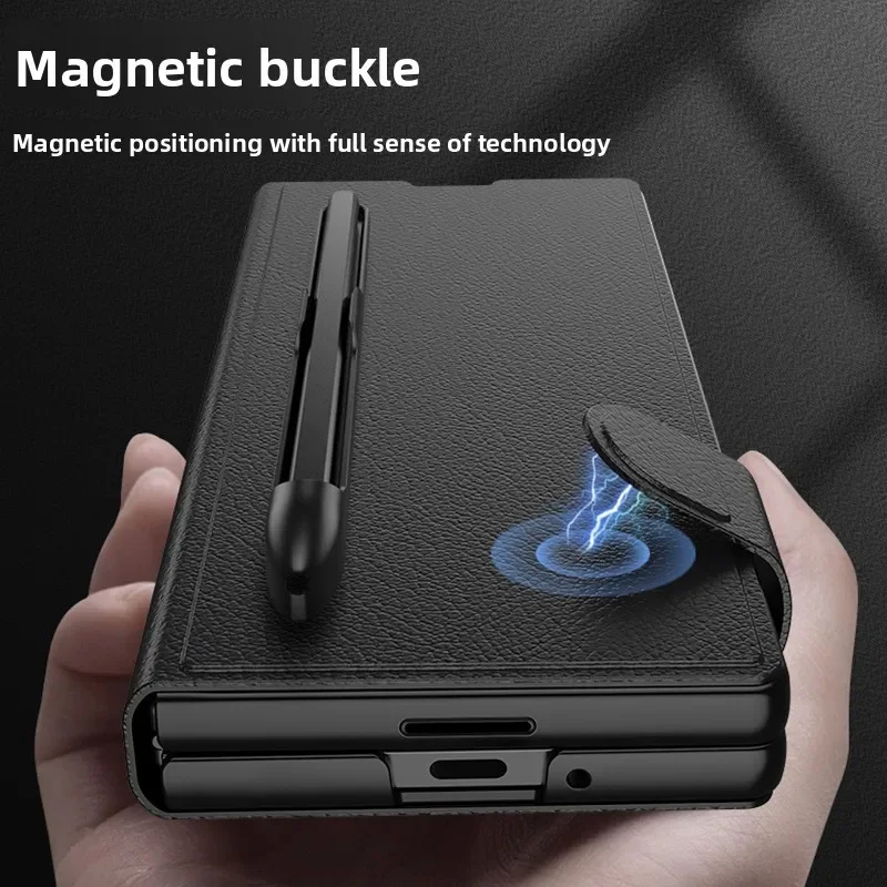 

Кожаный чехол для телефона с отделением для карт и ручкой для Samsung Galaxy Z Fold 7.