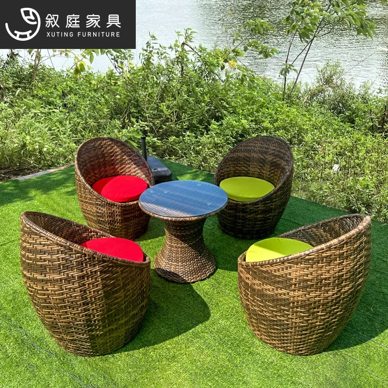 Outdoor rooftop terrace rattan chair three-piece outdoor courtyard rattan table and chair garden open-air small coffee table cha