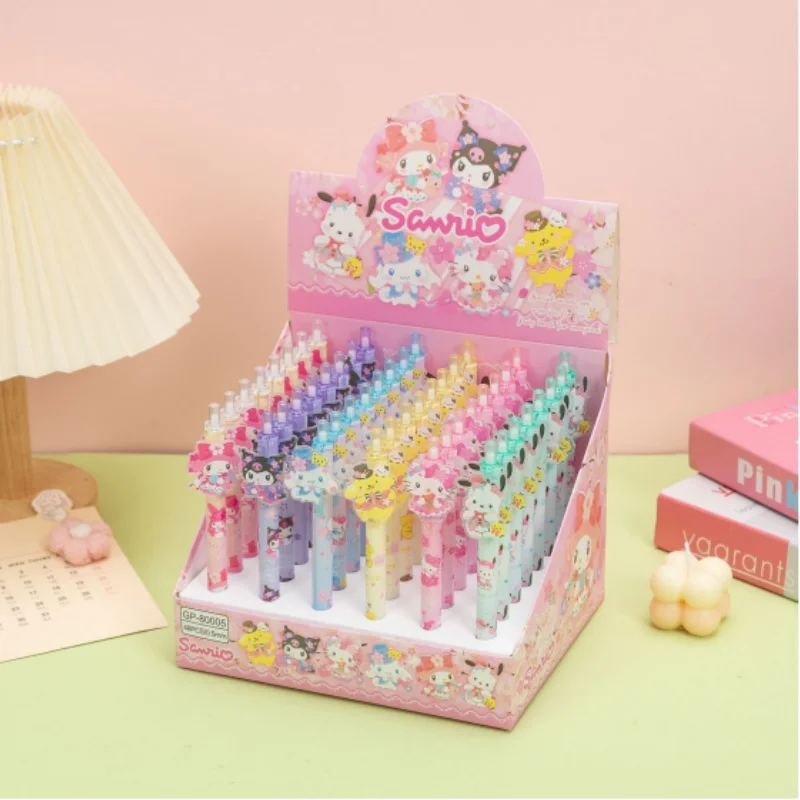 New Sanrio 12/24/48pcs Gel Pen Kawaii Student Stationery School Supplie 0.5 Black Cartoon Patch Press Pen Cute Press Office Gift