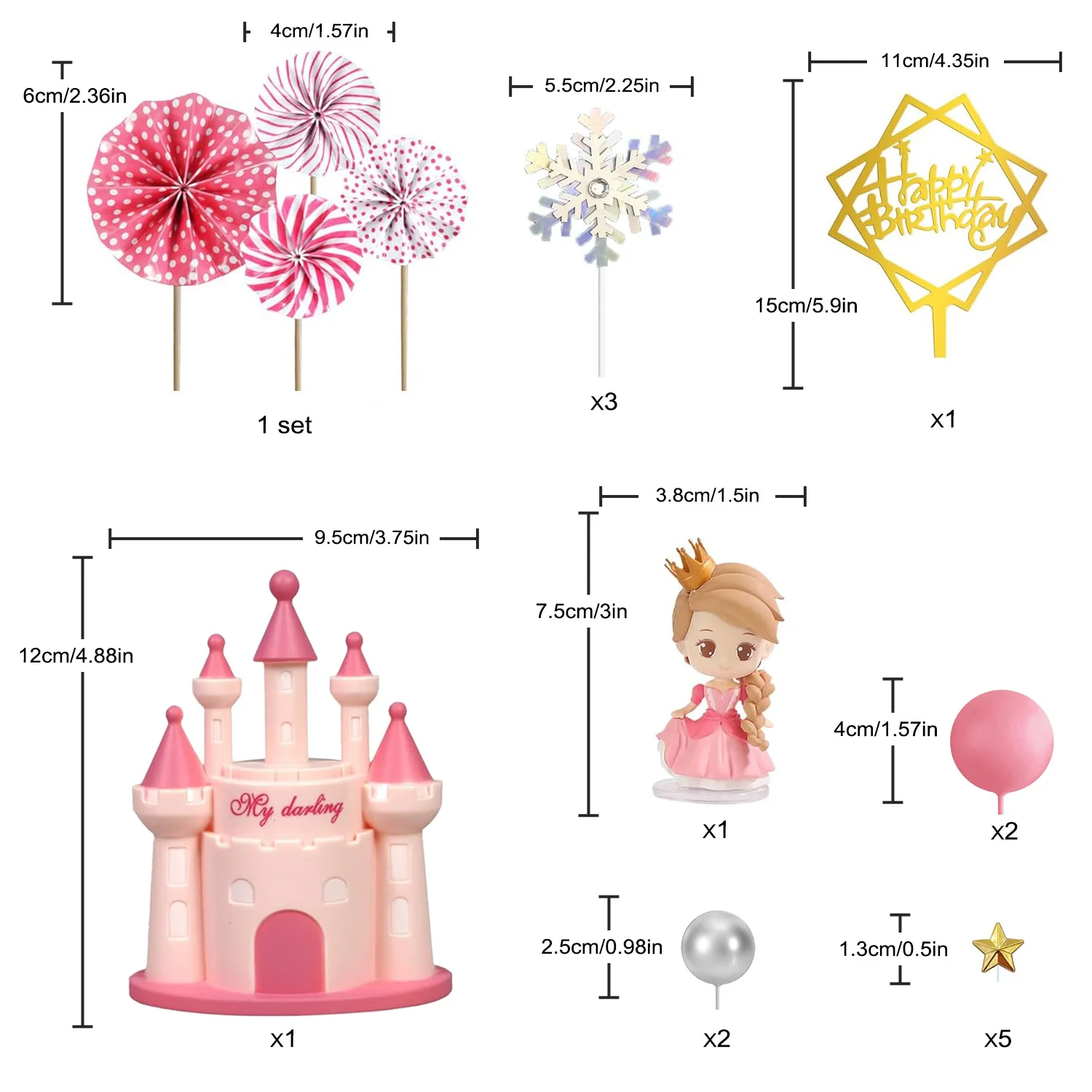 Princess Cake Topper Castle Cake Decoration for Girl Kid Happy Birthday theme Party Decorations Princess Baby Shower Supplies - view 2