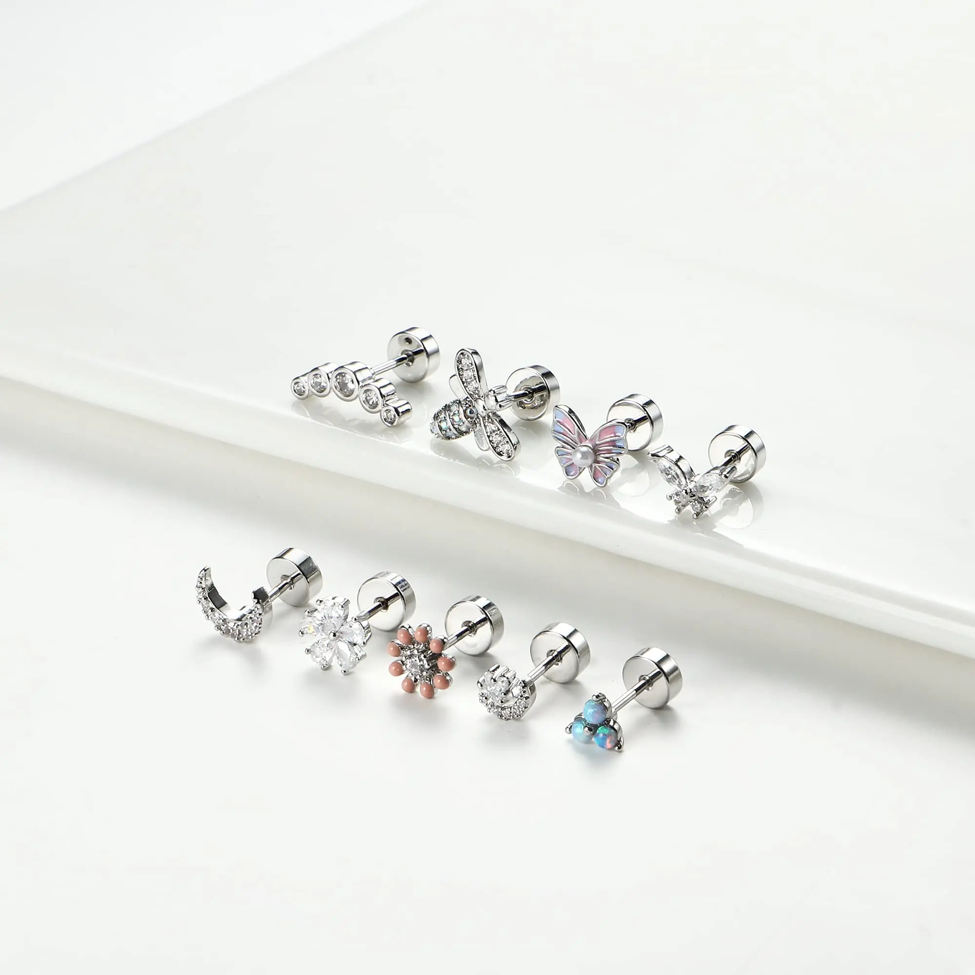 Drperfect 1 Stück Knorpel-Ohrstecker für Frauen, Chirurgenstahl, flache Rückseite, Schmetterling, Blume, Tragus, Helix, Piercing-Schmuck – Detail 7