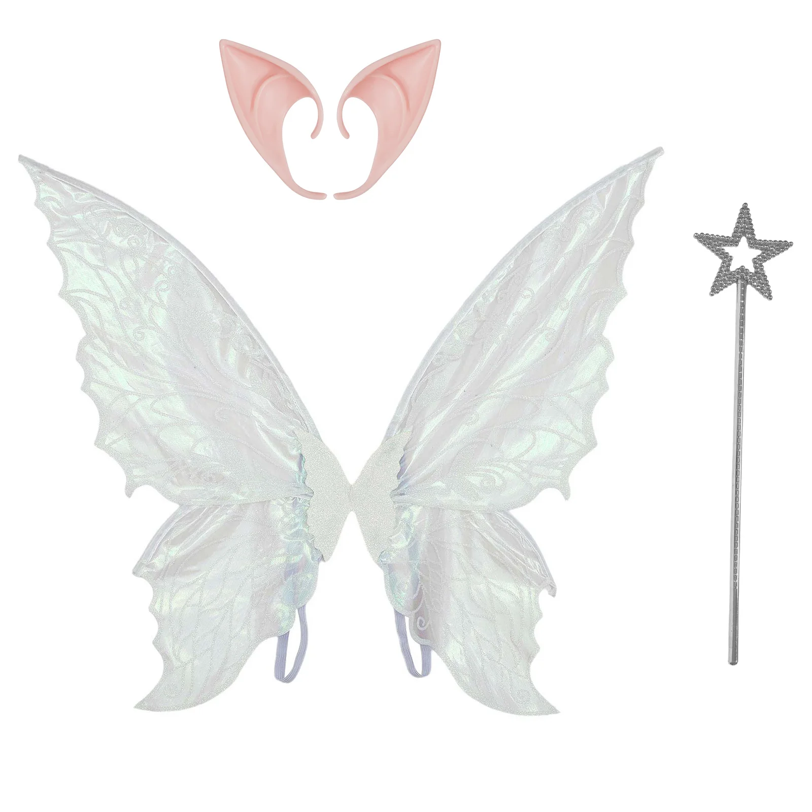 

Womens Elf Costume Accessories Set - Gradient Sheer Wings with Realistic Ears & Fairy Wand for Cosplay Props Masquerade Party