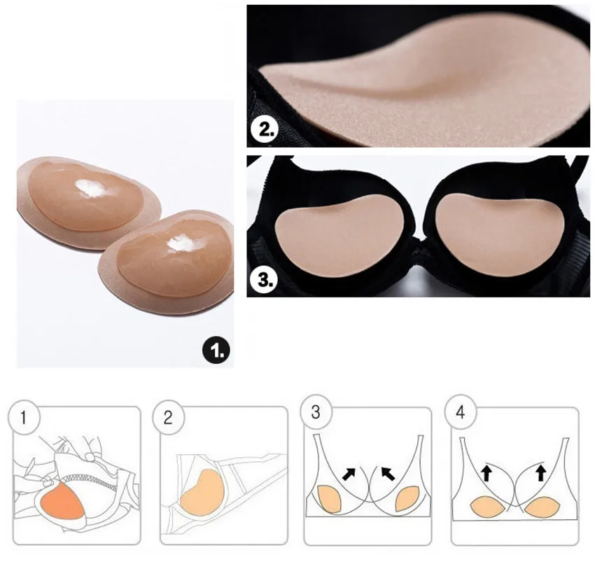 2pcs Invisible Heart Shaped Chest Pad Swimsuit Bikini Insert Pads Push Up Silicone Self Adhesive Breast Enhancer Sponge Bra Pads