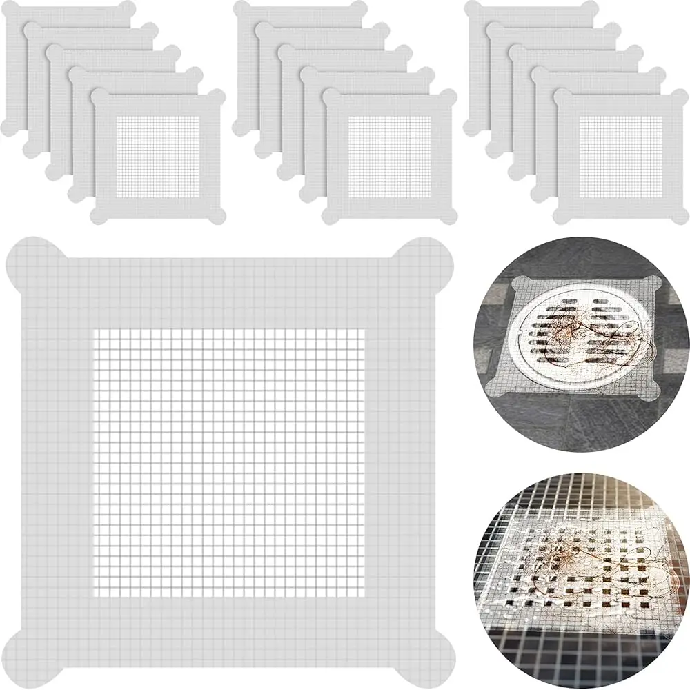 

Chengu 50 Pcs 5.7 Inch Disposable Hair Catcher Shower Drain Stickers Square Mesh Shower Drain Catcher Cover Stickers Bathtub