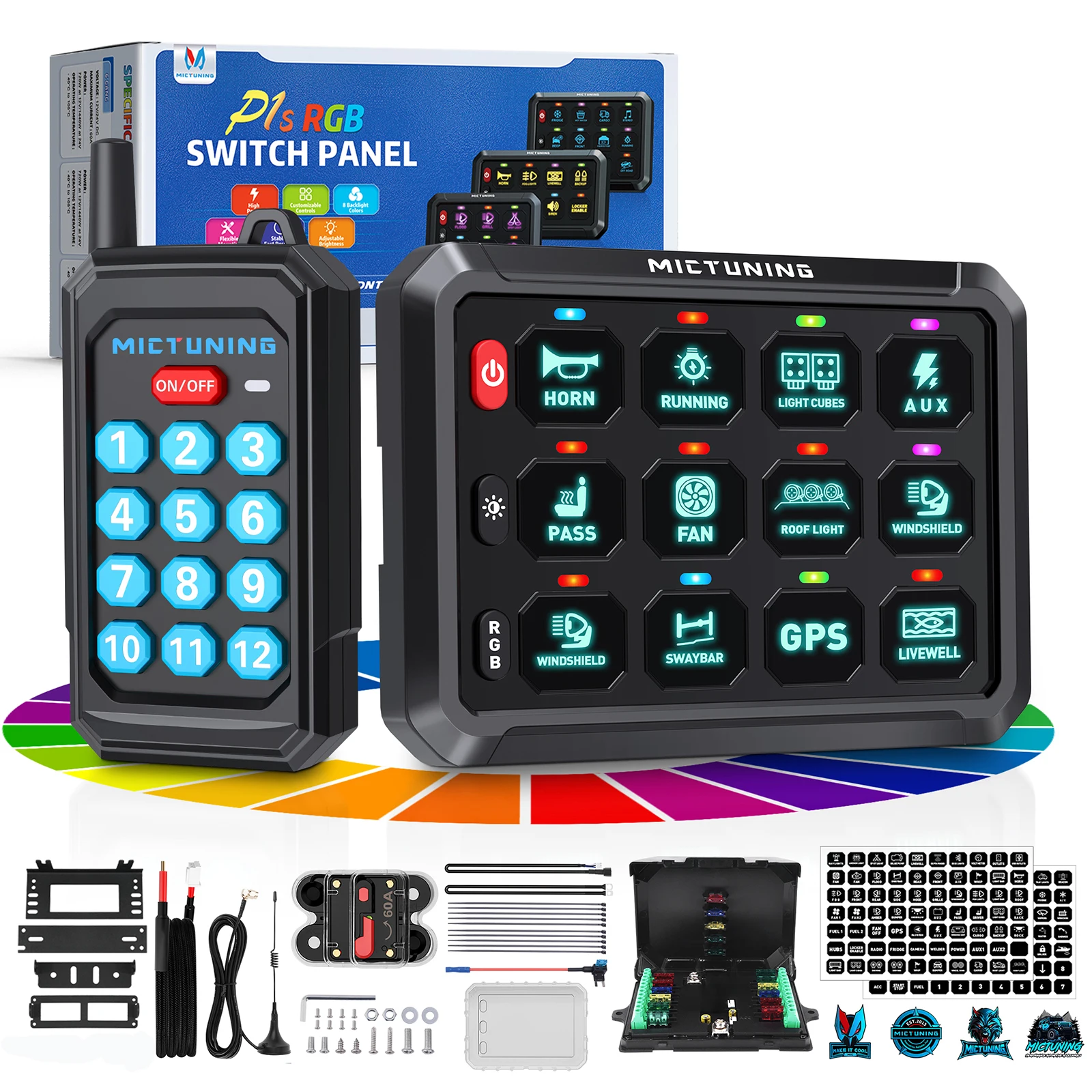 MICTUNING P1Y 12 Gang Switch Panel with Wireless Remote Control,Wirelessly Up To 230FT,Multifunction 6 Level Brightness image 3