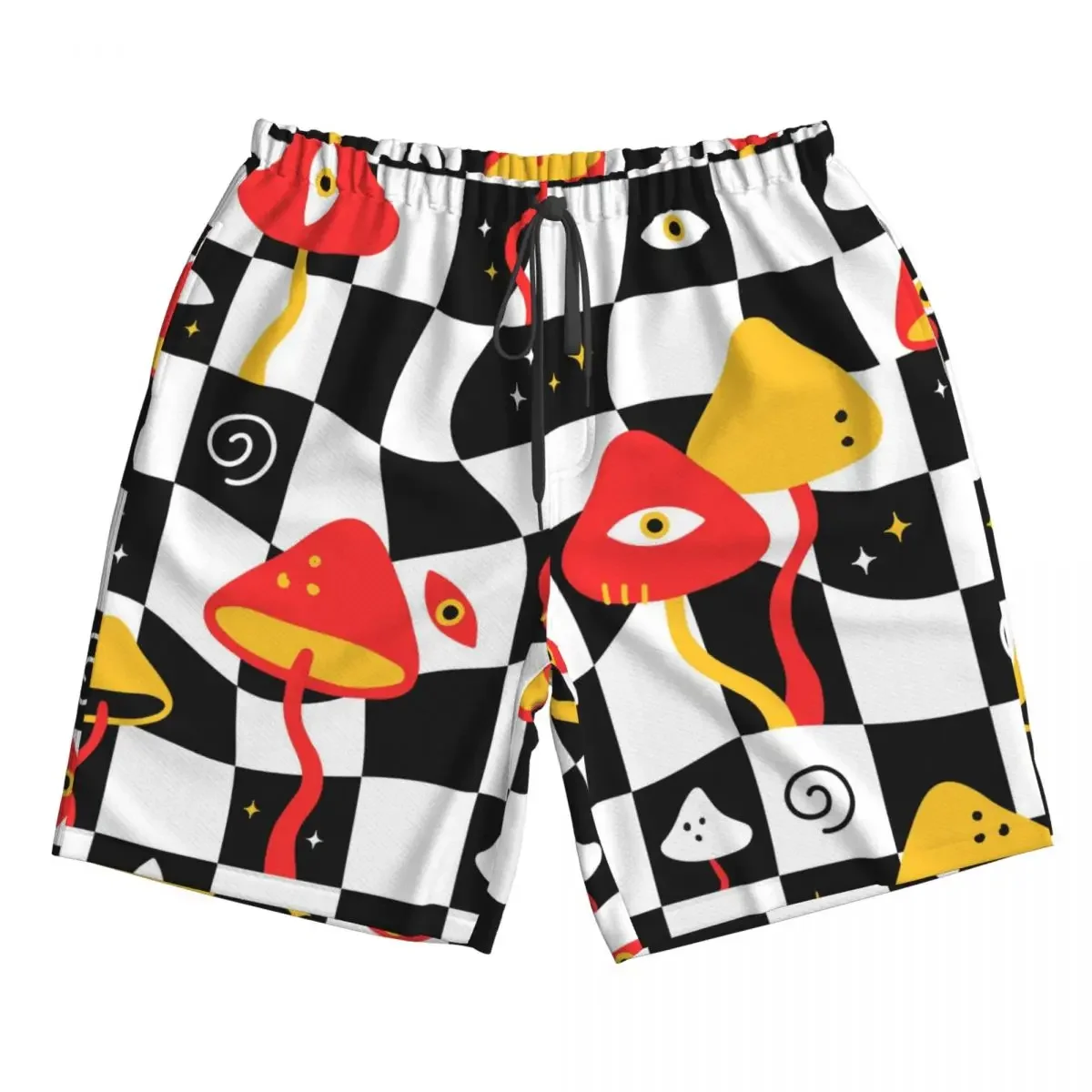 Summer Men's Swimwear Shorts Trippy Mushrooms With Eyes On Melt Geometry Beachwear Swim Trunks Men Swimsuit