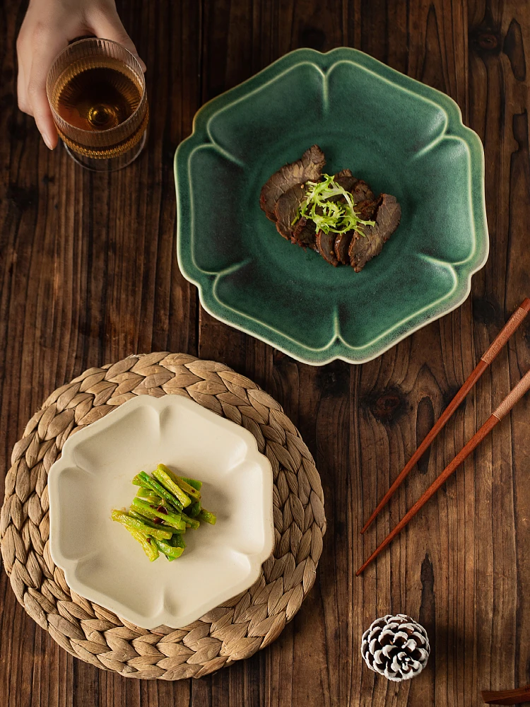 Plato de Cerámica Jingdezhen con Diseño de Pétalos de Flores, Vajilla de Uso Comercial para Frutas, Ensaladas, Curry, Arroz, Desayuno, Plato Estilo Occidental