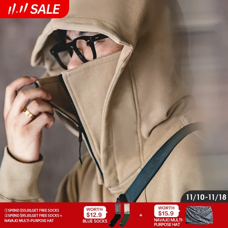 

Maden American Sweater Mask Hoodie Zipper High Street Machine Coat Men's Autumn Casual Cityboy Special Design Pullover