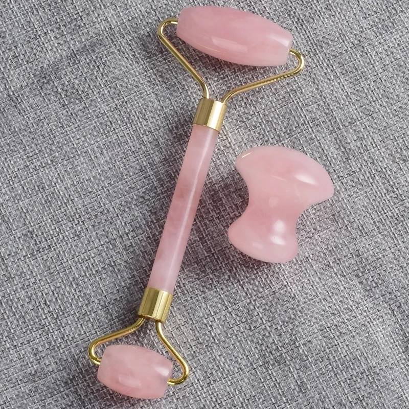 

Rose Quartz Massage Face Roller Mushroom Gua Sha Tool Set Natural Stone Crystal Jade Neck Acupoint Massager Apparatus Skincare