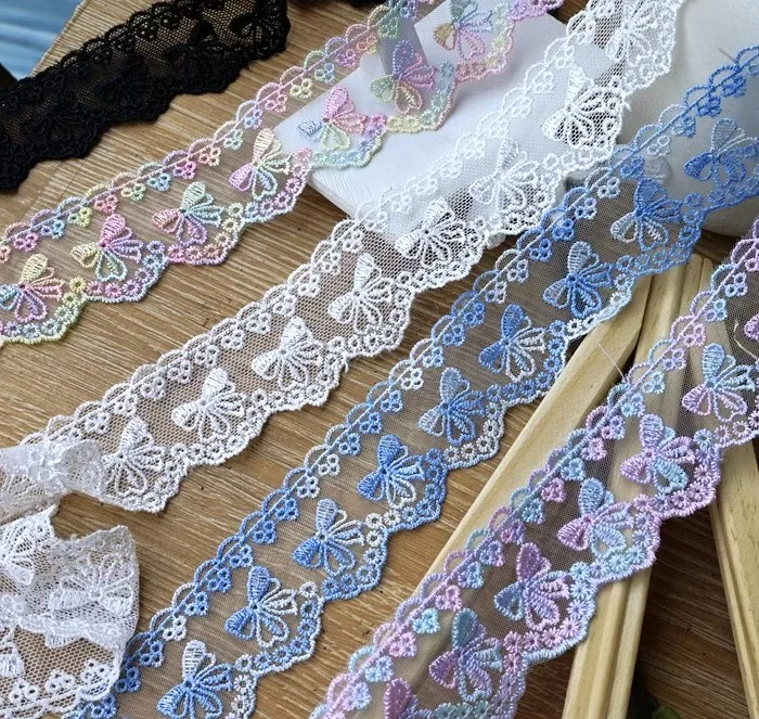 3meter price Colorful Mesh Embroidery Bow Lace DIY Handmade Garment Accessories Lace Cloth