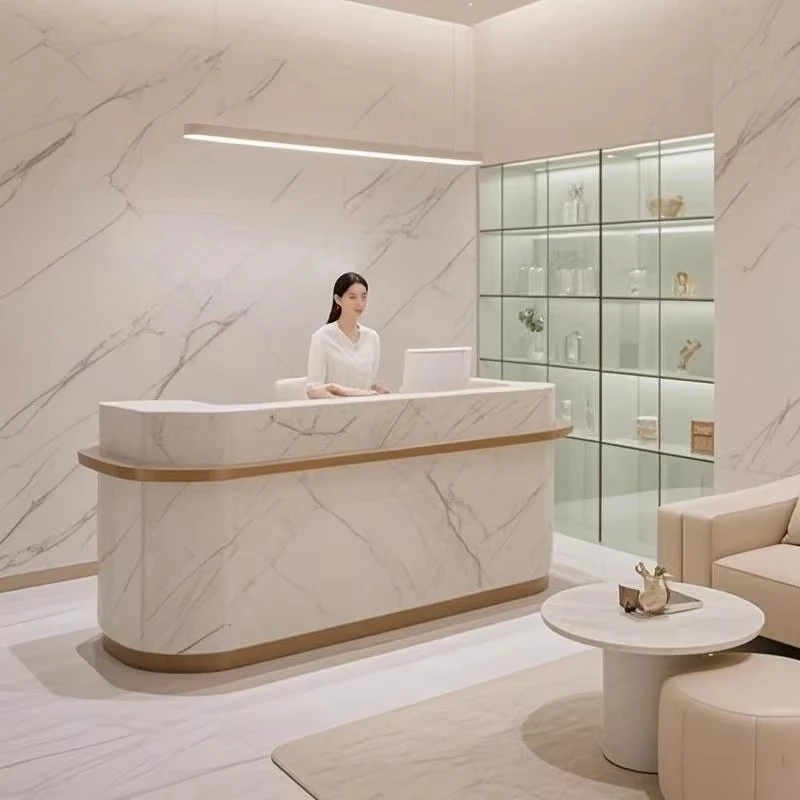 

&c Modern Light Luxury Wood Reception Desk Small Cashier Counter for Clothing Stores Beauty Salons Front Desks