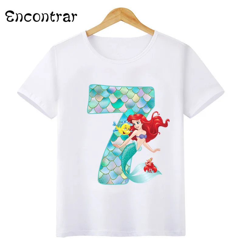 Disney Princess Mermaid Graphic Girls Clothes Kids T shirt Age 1 2 3 4 5 6 7 8 9 Years Birthday Number Bow Baby T-Shirts,HKP2697