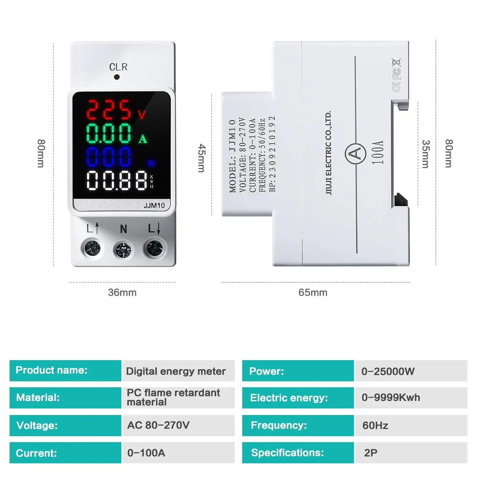 ABS Energy Meter Digital Display Energy Meter Energy Tester 10*8.5*4.5cm AC 70–270 V Energy Meter  Electrical Equipment Supplies