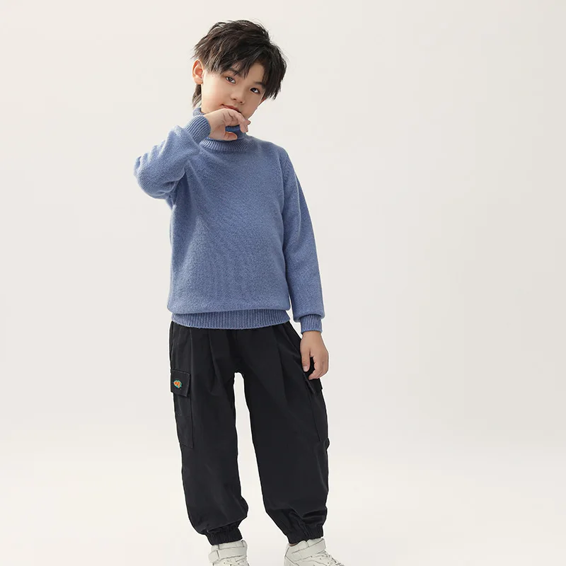 Turtleneck  100%  Merino Wool  Sweater  Autumn And Winter  Pullover Long Sleeve Knitwear Basic  Children's Clothing Tops view 6