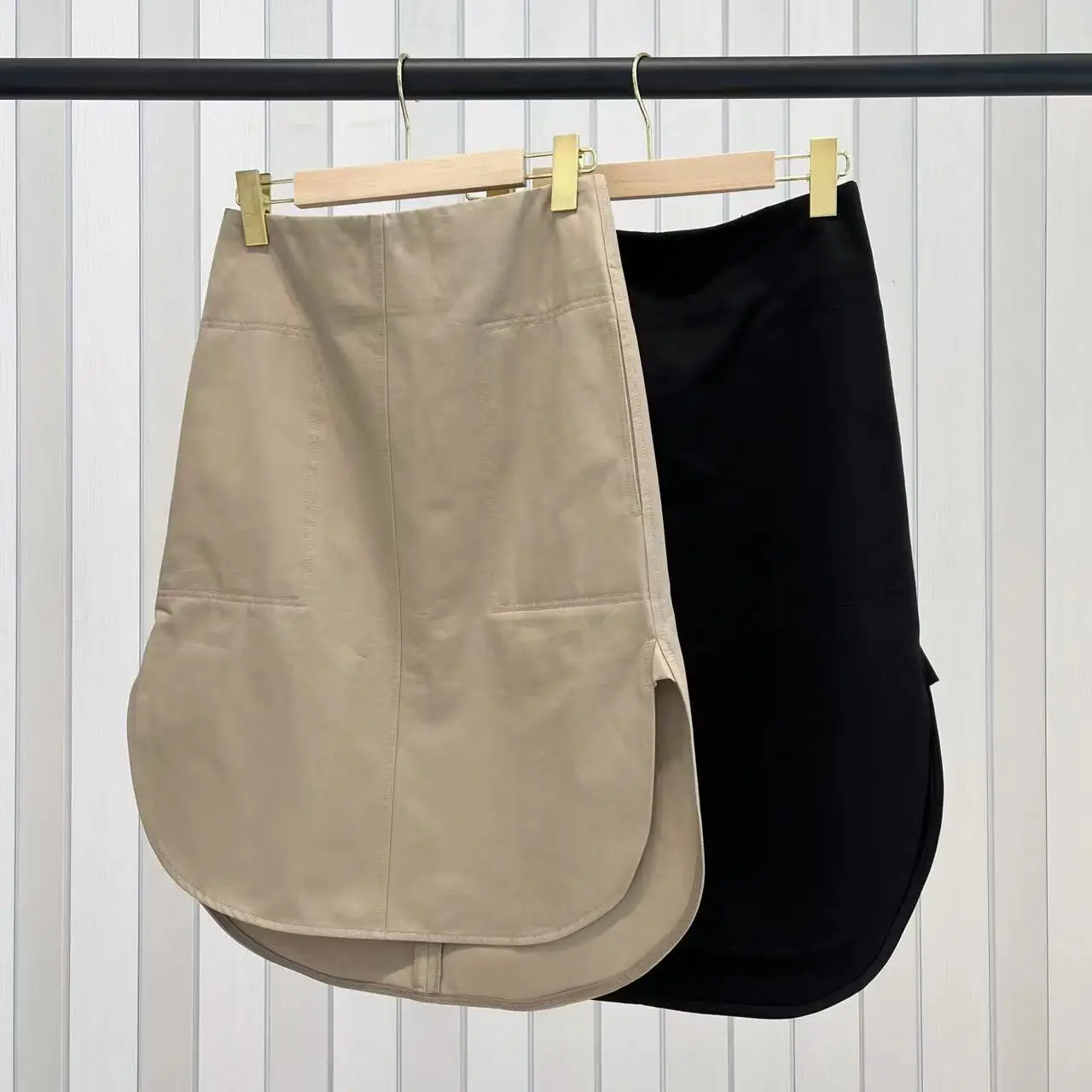 

Commuter Style Skirt Versatile Cotton Curved Hem Mid-High Waist Skirt Women'S Hip Skirt