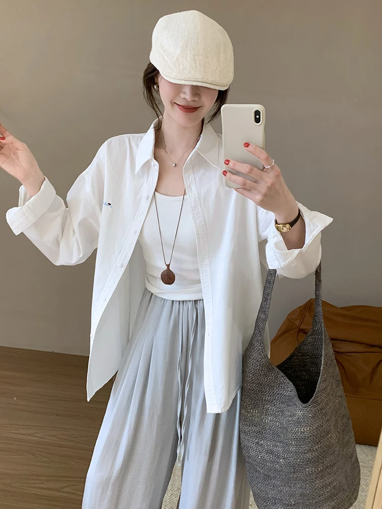 

Loose Women's Long Sleeve Shirt Summer New Casual Style Breathable Cotton Letter Print Logo Versatile Casual Fashion Top