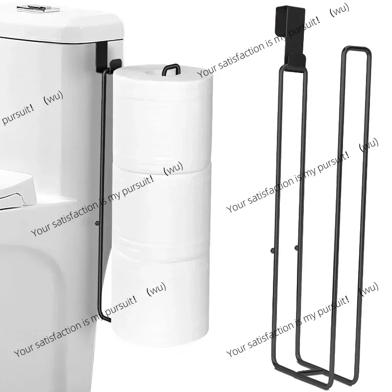 Self-Adhesive Toilet Paper Holder, Black Iron Bathroom Tissue Rack with Towel Bar, No-Drill Wall Mount, Bathroom Storage