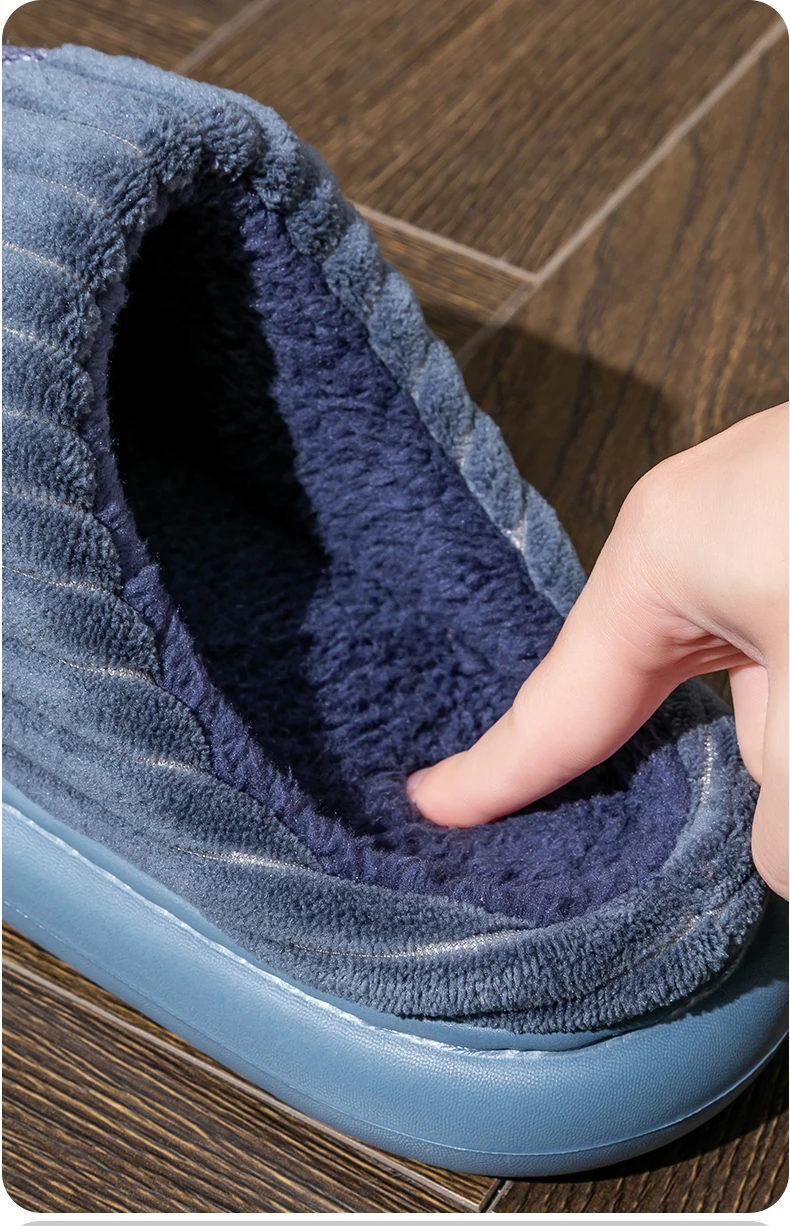 Herren-Plüsch-Fleece-Hausschuhe für den Winter, dicke EVA-Sohle mit bequemem Fußbett, weiche Hausschuhe für drinnen und draußen – Detail 6